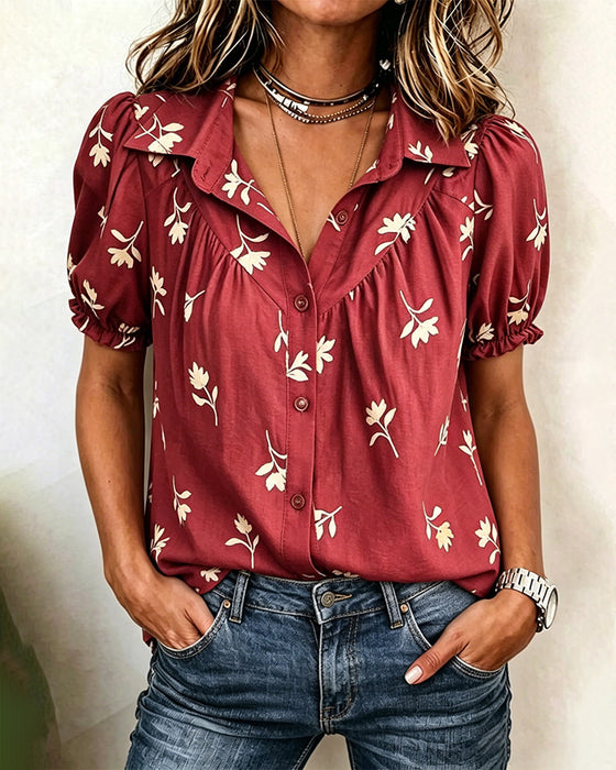 Blouse Manche Bouffante Décontractée Froncée