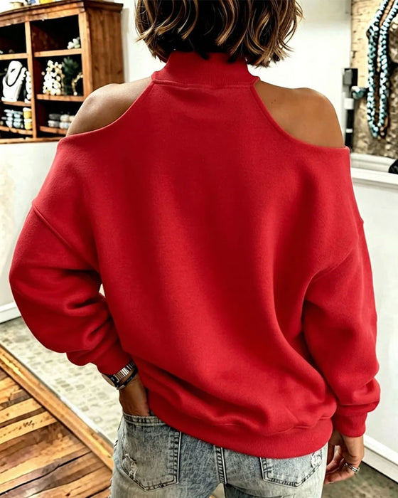 Sweatshirt Hoher Hals Off-Shoulder Schleife