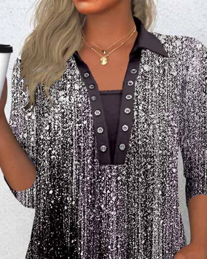 Blouse À Manches Longues Avec Col Et Imprimé