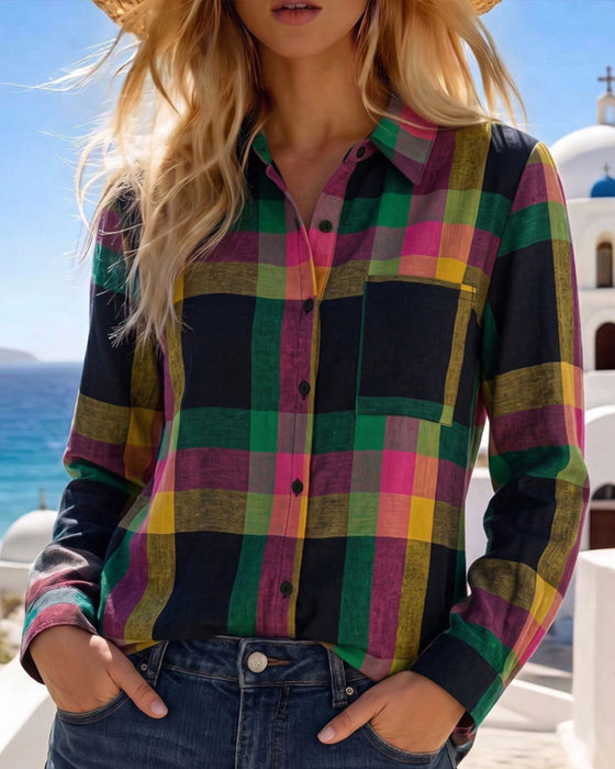 Blouse Col Pochette À Carreaux Chemise