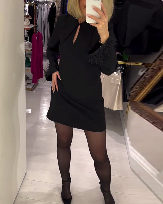 Robe Couleur Unie Coupe Droite Manches Longues