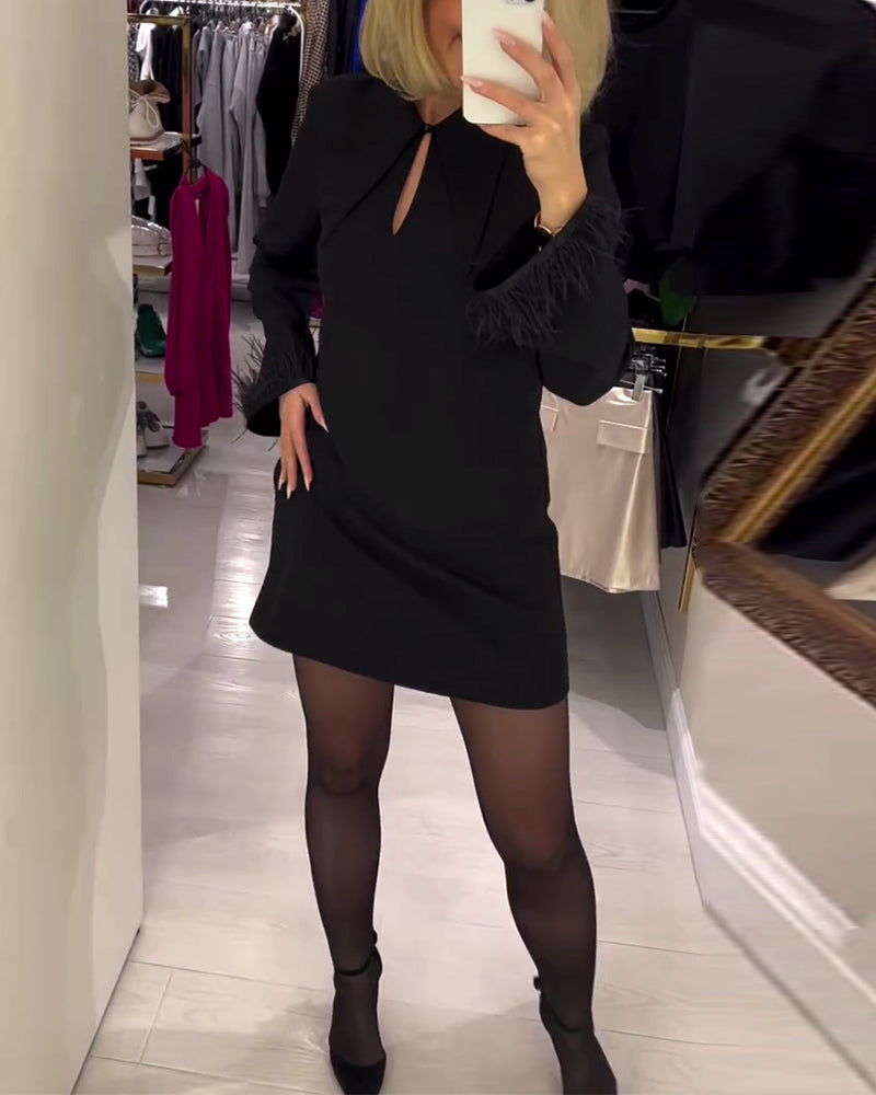 Robe Couleur Unie Coupe Droite Manches Longues