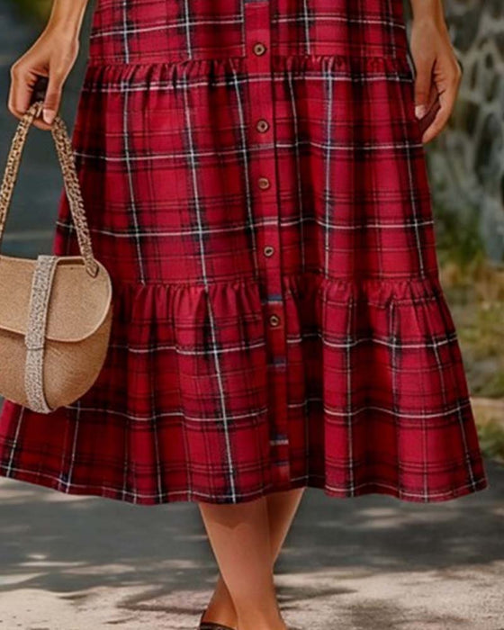 Robe Plaid Sept-Quart Manche Superposée