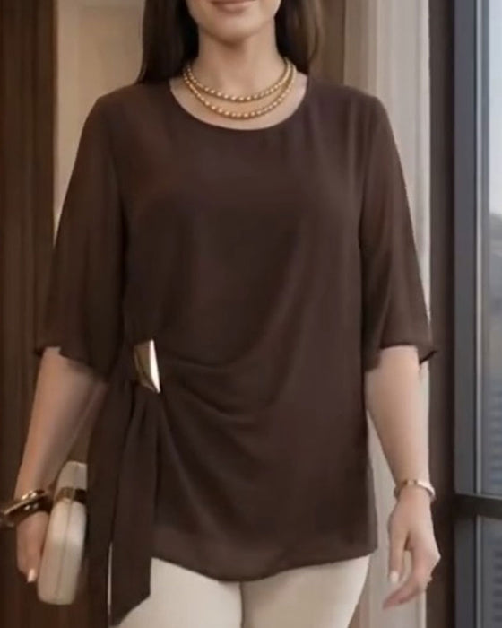 Blouse Col Rond Froncée Décontractée