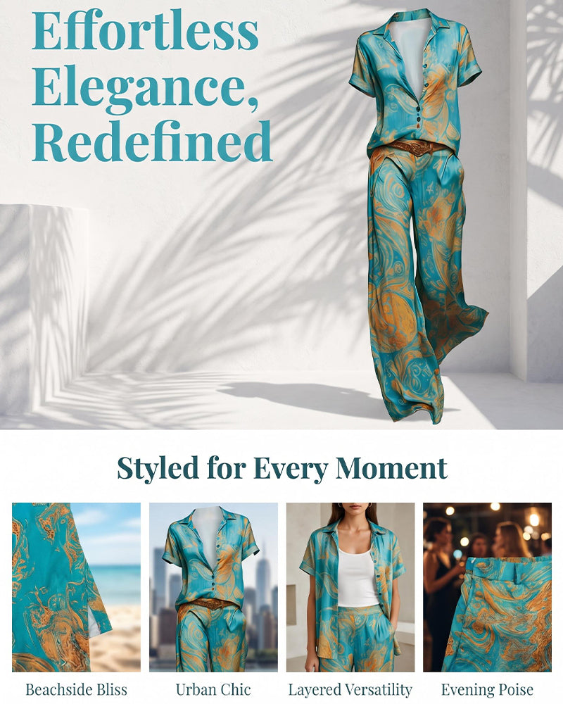 Ensemble Deux-Pièces Vacances Blouse Manches Courtes Poche