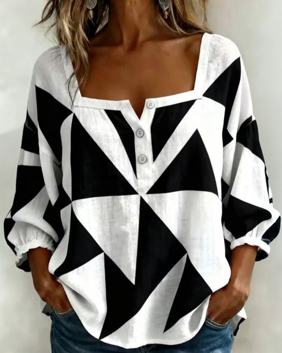Blouse Décontractée Imprimé Géométrique