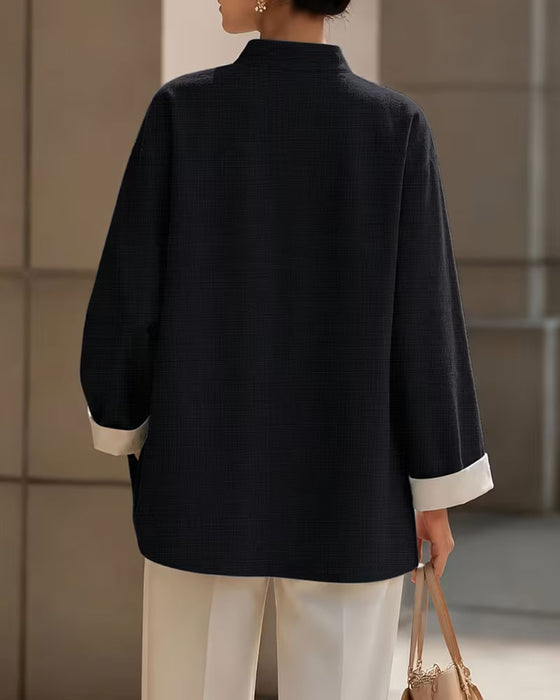 Manteau Uni Boutonné Col Montant