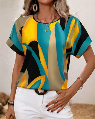 T-Shirt Col Rond Imprimé Contrasté