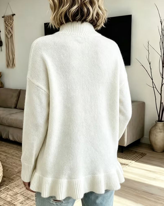 Pullover Col Mock Volant