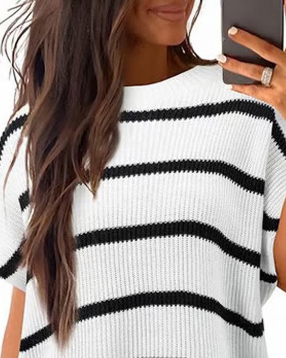 Pull-Over Unie Col Rond Manches Chauve-Souris