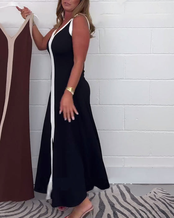 Robe fendue sans manches bloc de couleur
