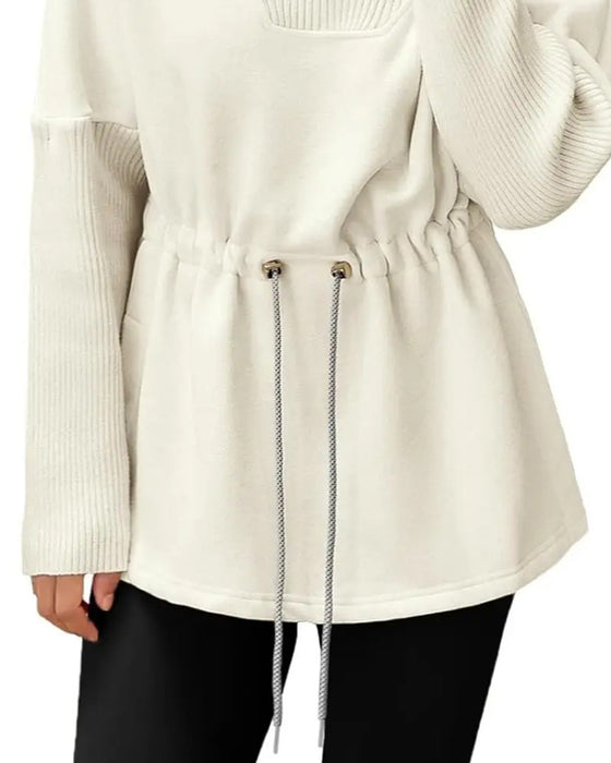 Sweat-Shirt Col Haut Manches Longues Taille Cordon