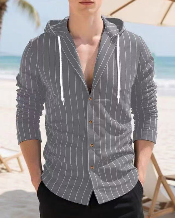 Chemise Homme Rayée À Capuche