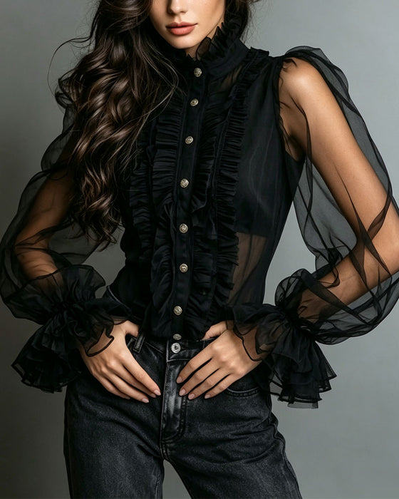 Blouse Bouton Volant Tendance