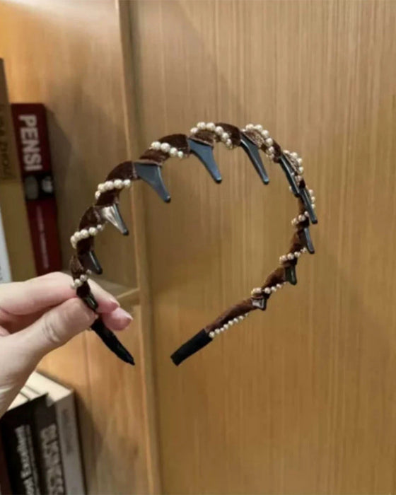 Bandeau Vintage Haut Crâne Perle Artificielle