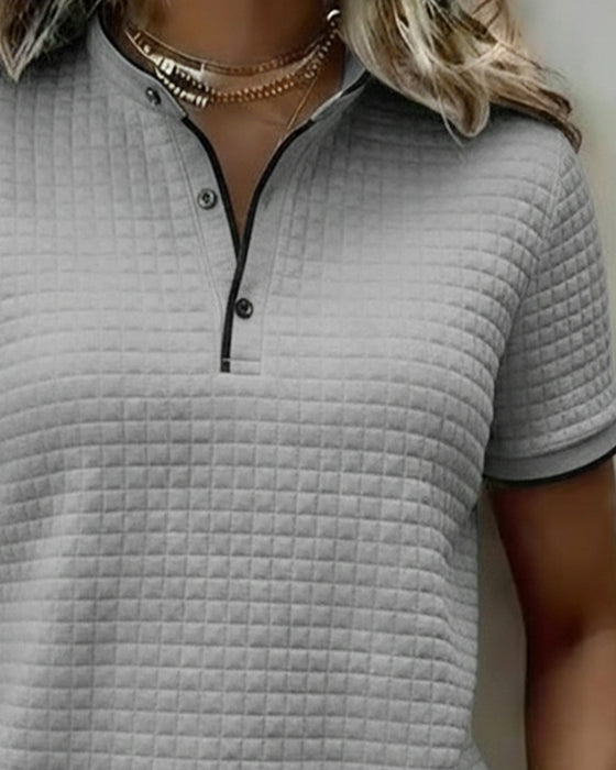 Haut Jersey Côtelé Boutonné Manches Courtes