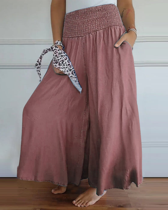 Pantalon à taille élastiquée et jambes larges