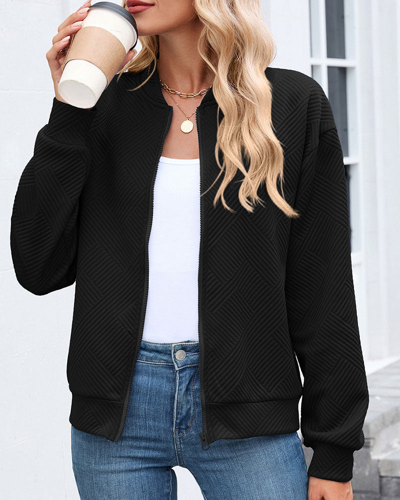 Manteau Uni Col Baseball Manches Longues