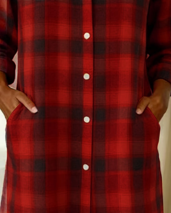Robe Chemise À Carreaux Col Revers Boutonnée