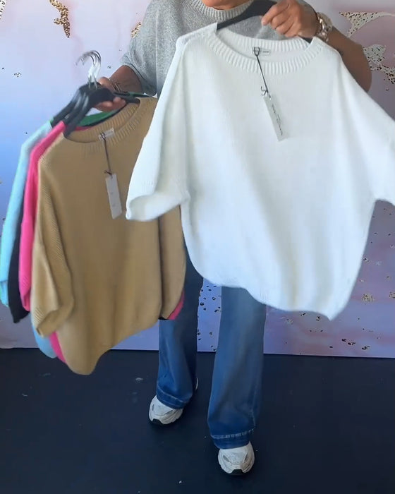 Pull ample décontracté de couleur unie à col rond