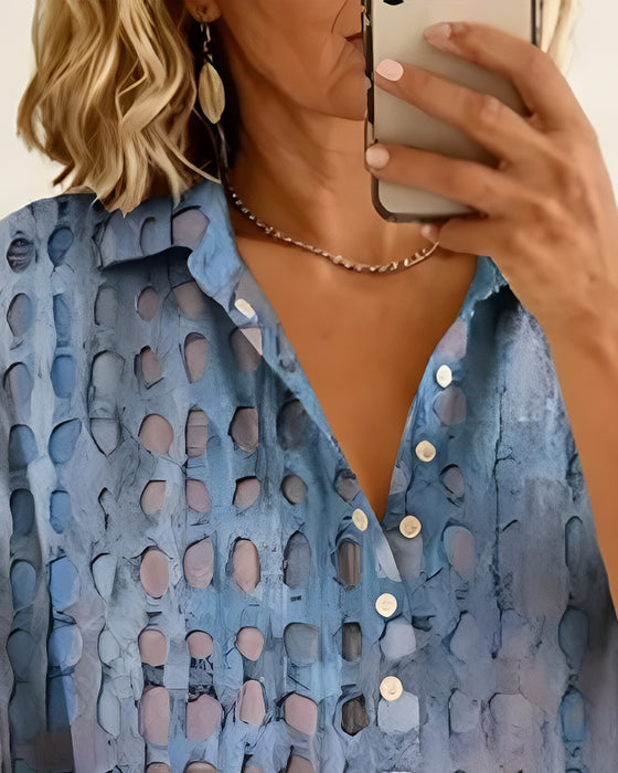 Blouse Imprimé Pois Bouton Demi-Patron