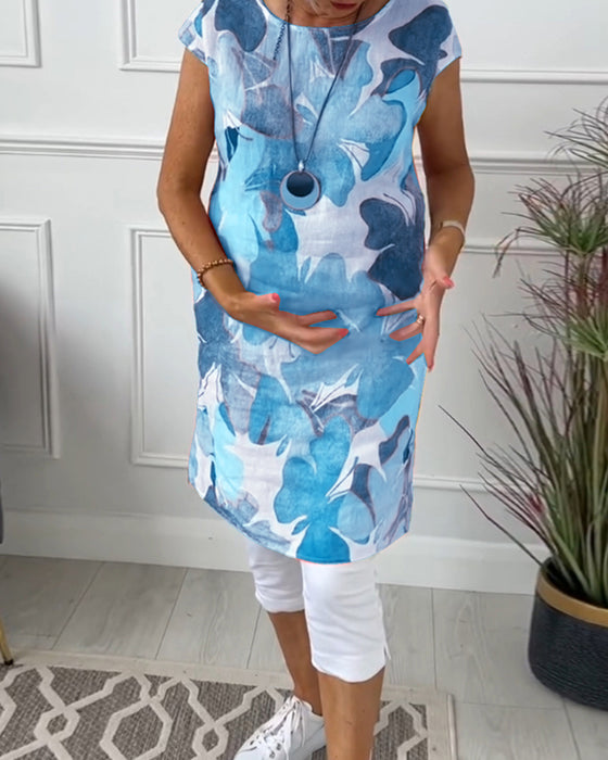 Haut long décontracté à imprimé floral coloré