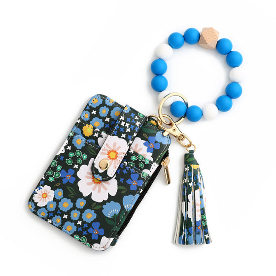 Petit Porte-Monnaie En Cuir Floral Avec Porte-Clés Et Bracelet
