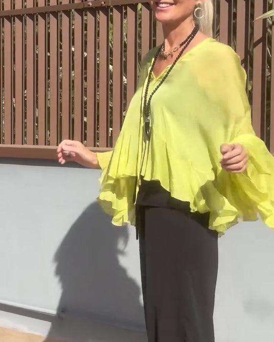 Blouse Volant Manche Papillon Manche Chauve Souris