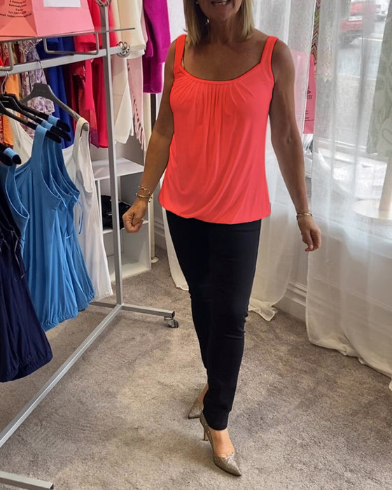 Ensemble Haut sans manches décontracté uni plissé