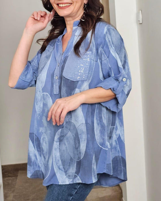 Blouse Boutonnée Imprimée Poche