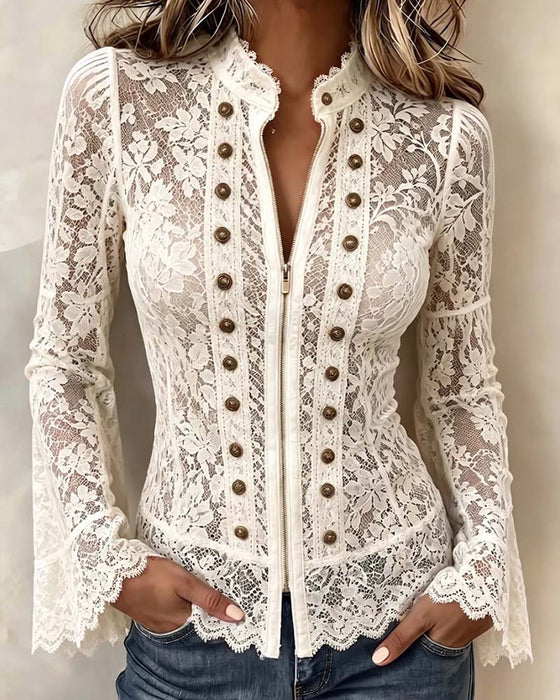 Blouse Col Montant Décontractée Manche Longue