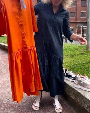 Robe décontractée à manches longues de couleur unie