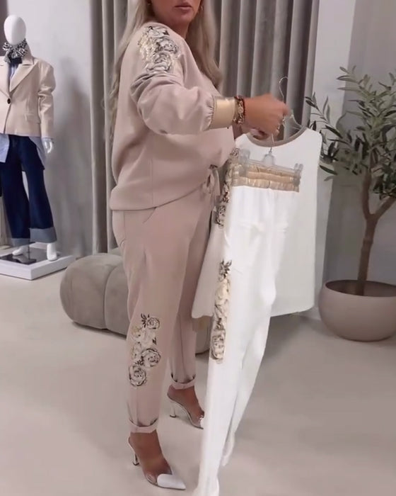 Costume Pull Décontracté à Manches Longues Col V