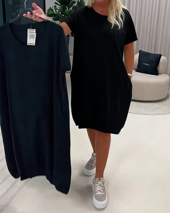 Robe Manches Courtes Encolure Ronde Loose-Fit