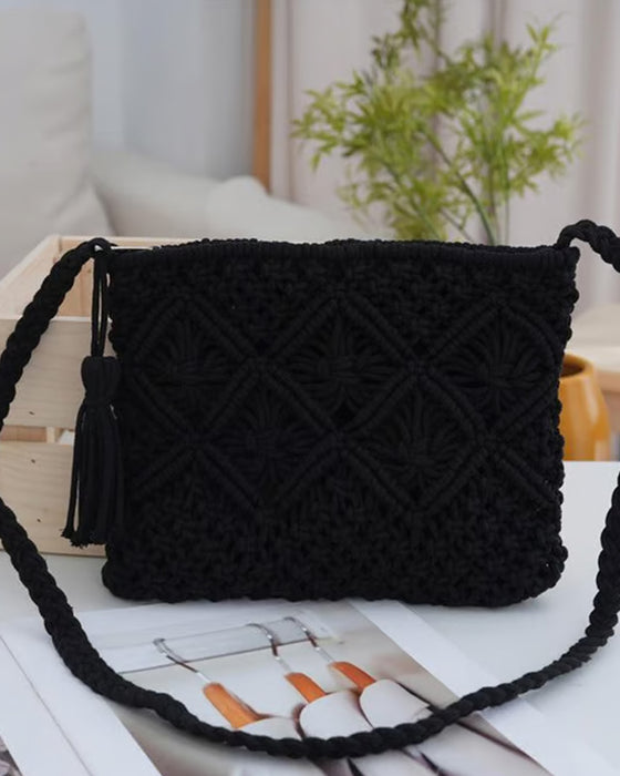 🏆Vente Flash⚡Pochette Minimaliste à Gland pour Femme – Sac Rétro en Corde de Coton Tressée Style Bohème pour Vacances d'Été à la Plage