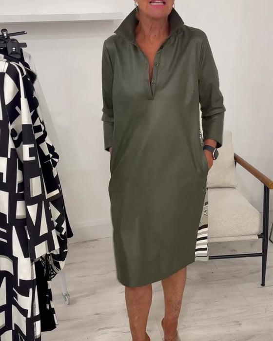 Robe Revers Unie Manche Longue