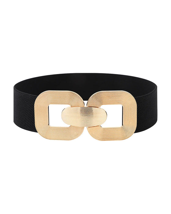 Ceinture En Cuir Haute Élasticité À Boucle Dorée Vintage Pour Femmes