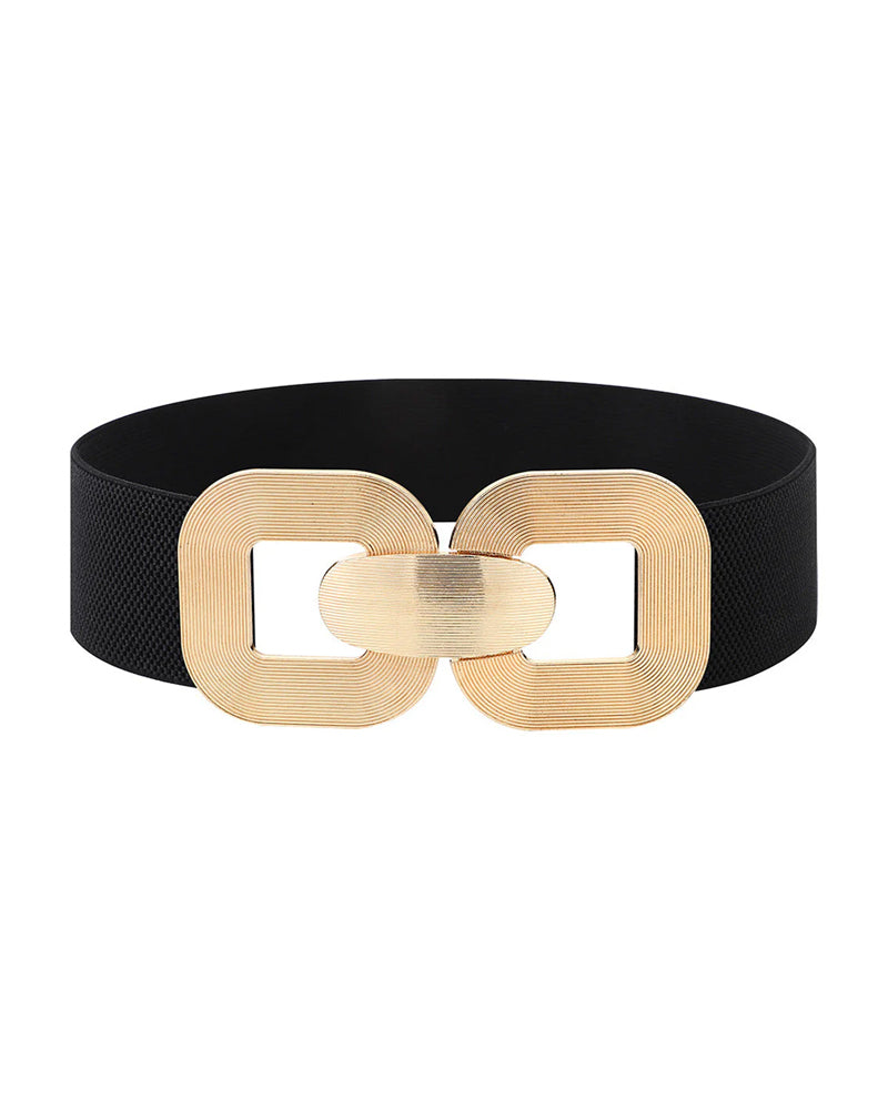 Ceinture En Cuir Haute Élasticité À Boucle Dorée Vintage Pour Femmes