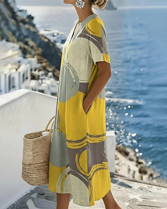 Robe À Bloc De Couleur Imprimé Géométrique