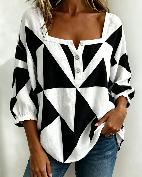 Blouse Décontractée Imprimé Géométrique