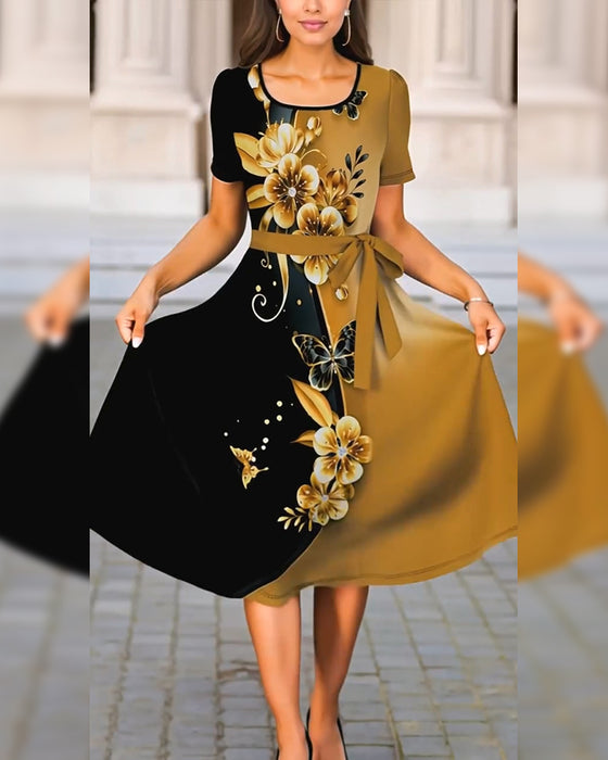 Robe Bloc De Couleur Imprimé Floral
