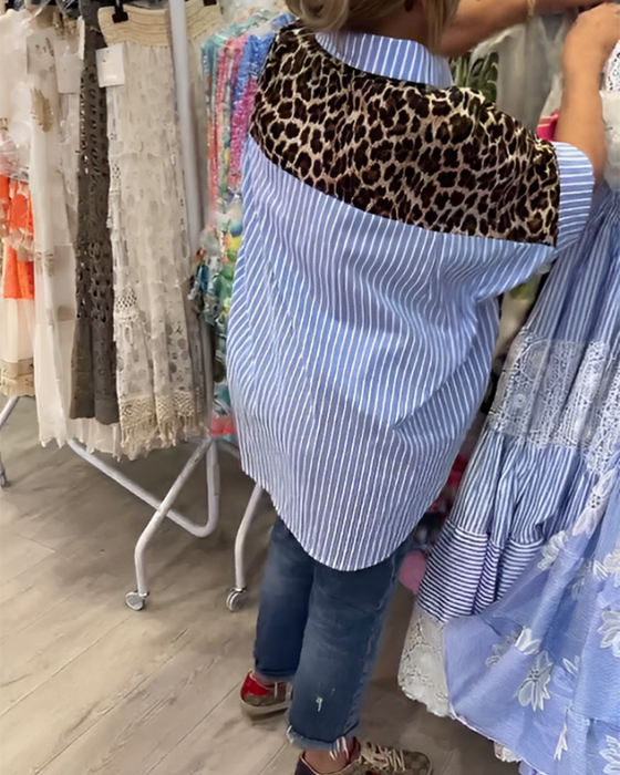 Chemise À Revers Rayé Imprimé Léopard