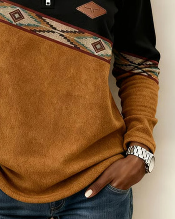 Sweat Rétro À Demi-Fermeture Éclair Et Col