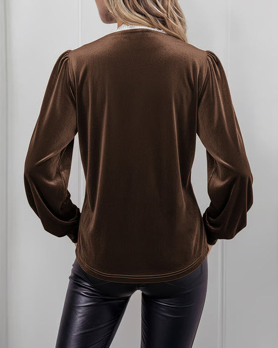 Top Avec Détail de Panneau de Dentelle, Design à Col V Et Style Féminin