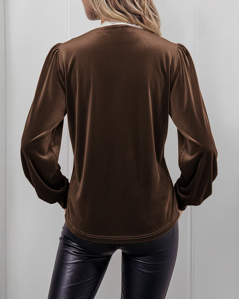 Top Avec Détail de Panneau de Dentelle, Design à Col V Et Style Féminin