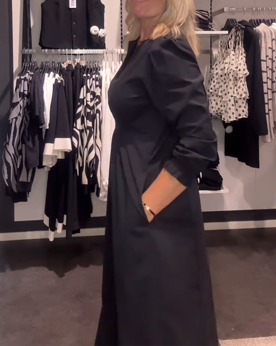 Robe Trapèze À Manches Bouffantes Et Taille Marquée