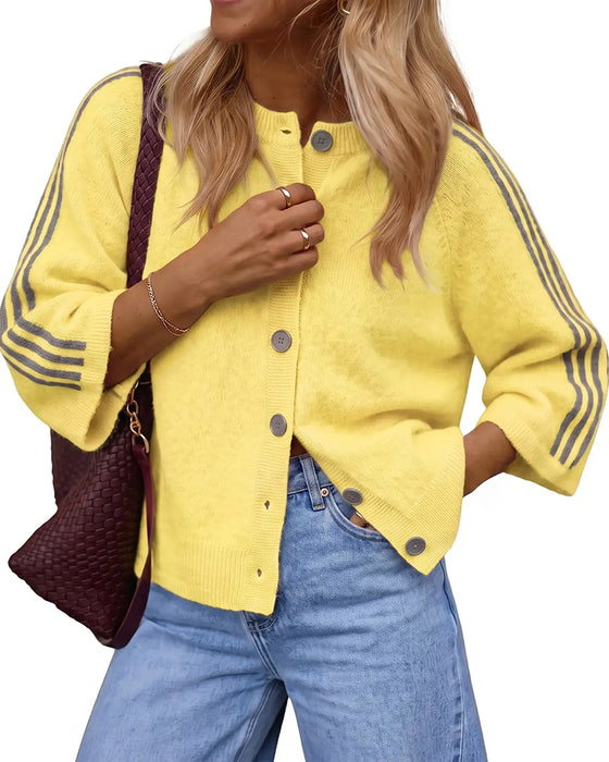 Cardigan Rayé 3/4 Manche Bouton