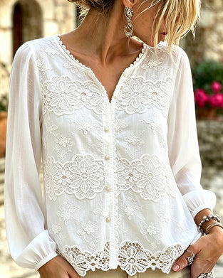 Blouse Découpe Dentelle Garniture