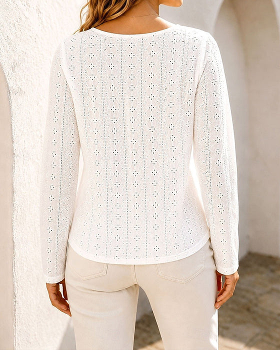 Blouse Col Rond Découpe Manches Longues Unie