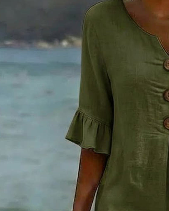 Robe Bouton Manche Volanté 100% Coton
